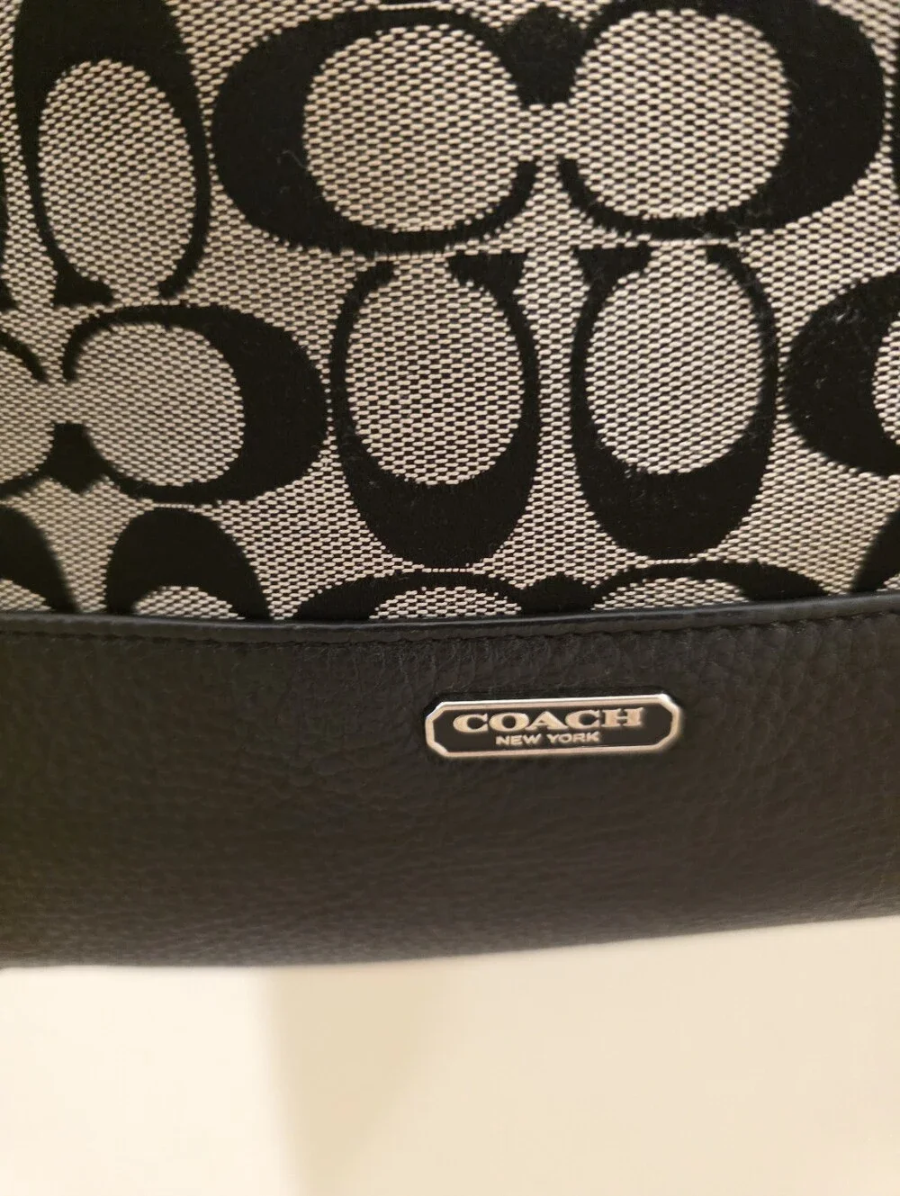 Coach Park Signature Hobo Bag Canvas Monogram With Leather Detailing Black White